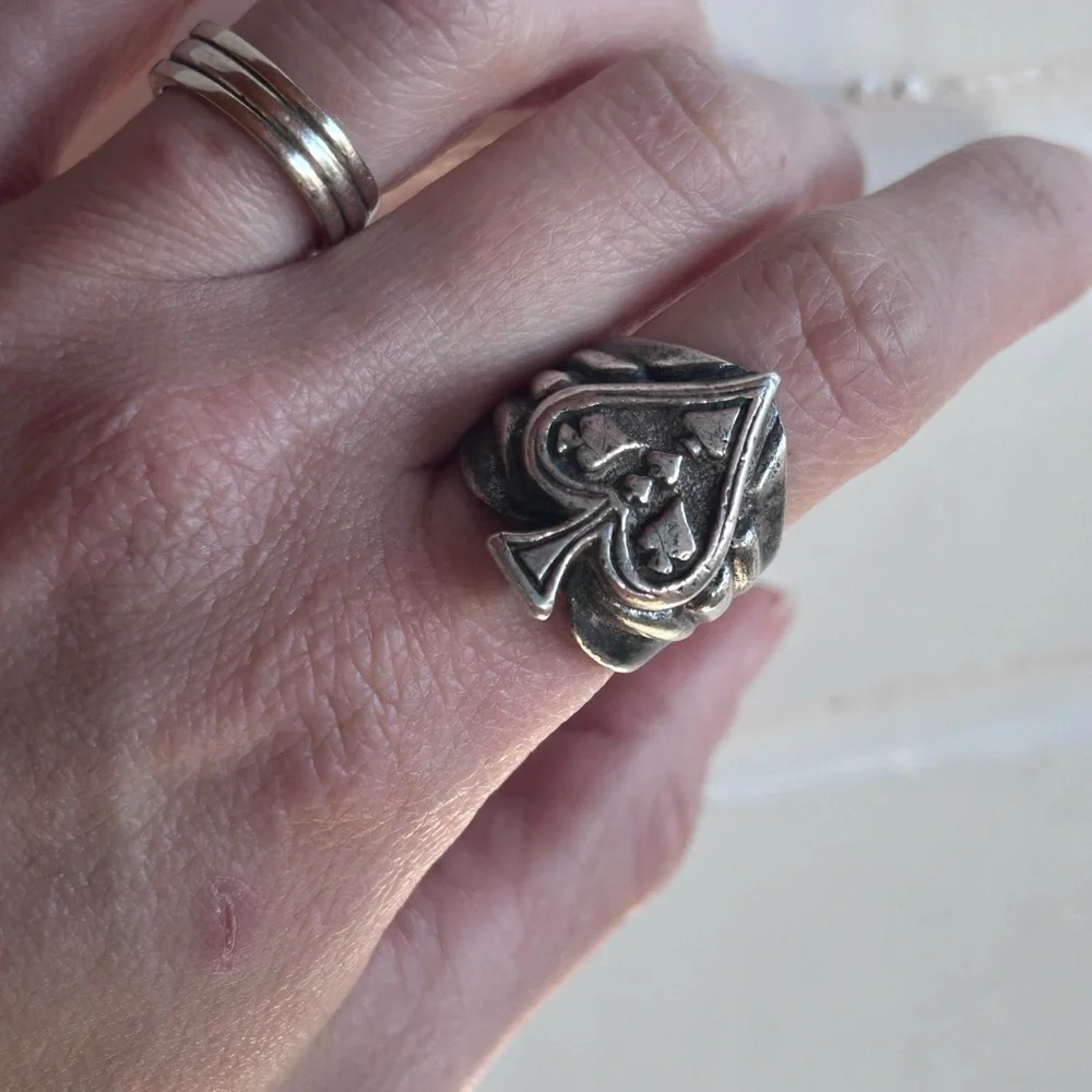 Sterling Silver vintage chunky Spade Ring - Picture 5 of 5